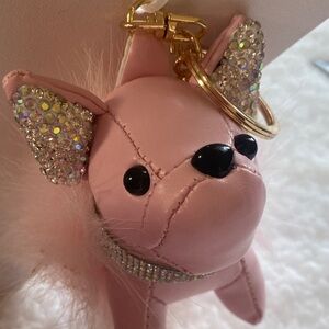 Pink Rhinestone Dog Keychain